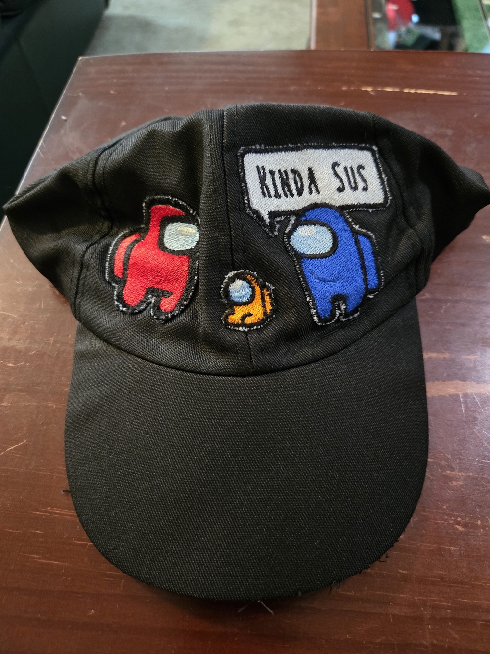Among Us Kids Black Cap with Red, Blue & Orange Crewmate Patches